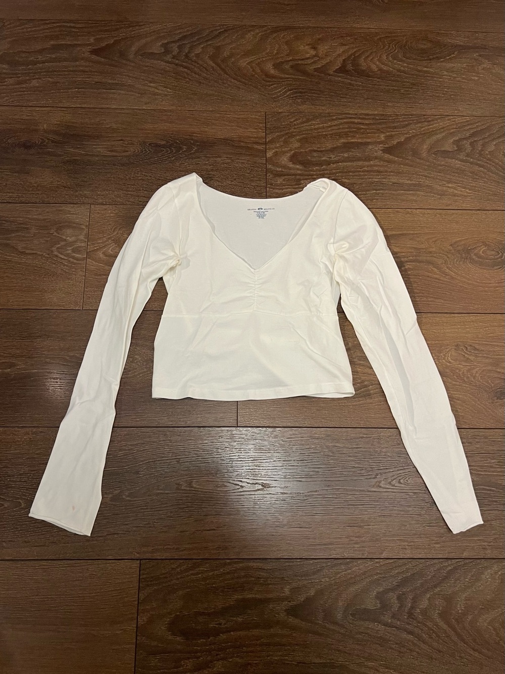 Brandy Melville White Long Sleeve V-Neck Top